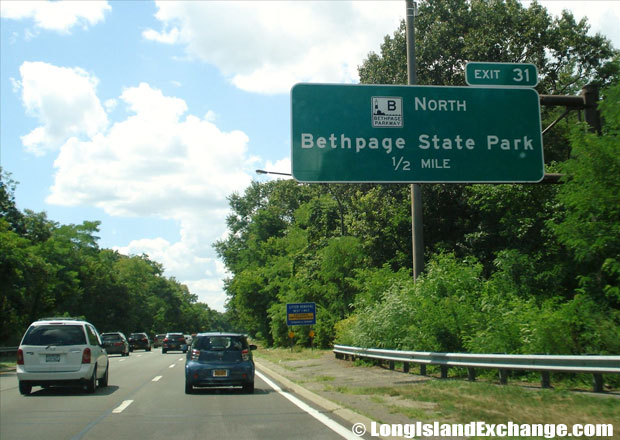 Bethpage State Parkway Upcoming Exit Westbound from Southern State Parkway, South Farmingdale